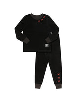 Deep Black Velvet Bow 2-Piece Pajama Set