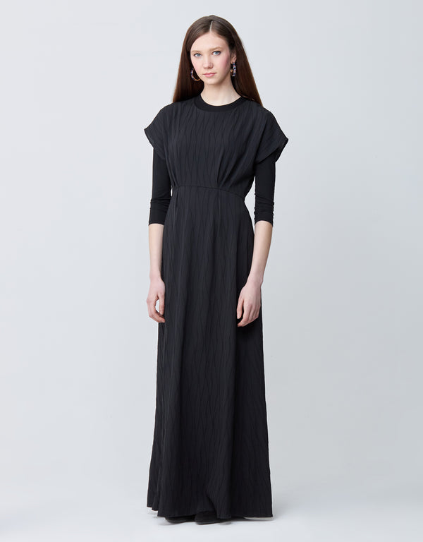 Vertical Textured Empire Sleeveless Lined Maxi Dress Shabbos Robe