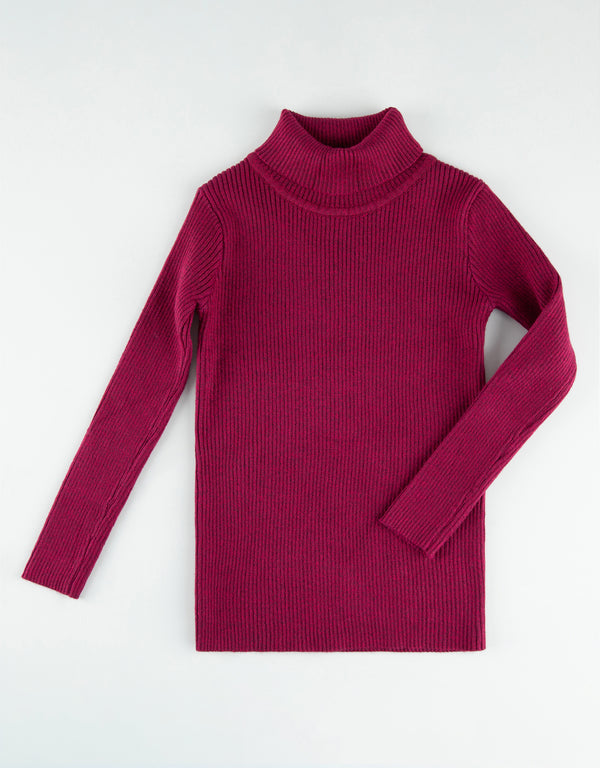 Kids Rib Knit Turtle Neck Sweater Berry Heather