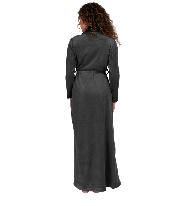 Ultra Soft Plush Velour Belted Shawl Collar Wrap Robe Grey