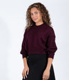 Plum Cropped Knit Sweater With Long Sleeves And Relaxed Fit