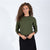 Olive Long Sleeve Top With Contrast Trim Detailing