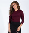 Wine Ribbed Sweater With Classic V Neckline