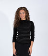 Black Sweater With Gold Metallic Stripe Detail And Long Sleeves
