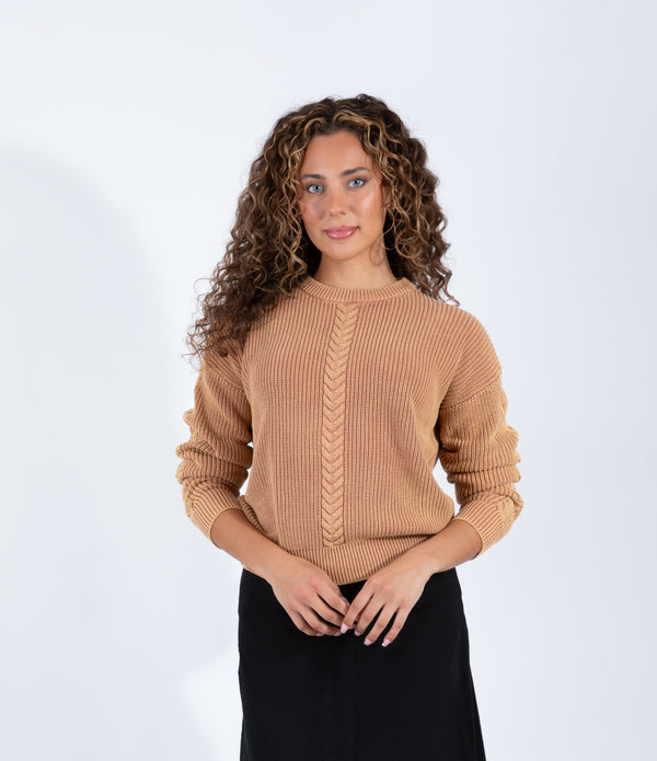 Purple Wash Knit Sweater With Classic Cable Detail