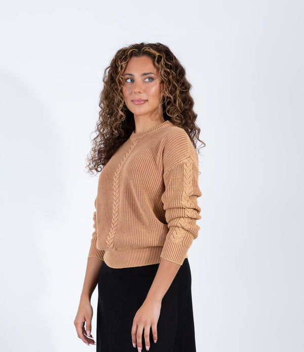 Purple Wash Knit Sweater With Classic Cable Detail