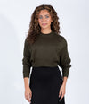 Olive Cropped Knit Sweater With Long Sleeves And Relaxed Fit