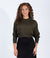 Olive Cropped Knit Sweater With Long Sleeves And Relaxed Fit