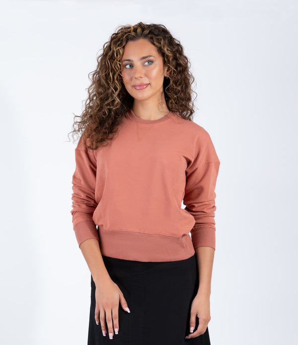 Peach Long Sleeve Sweatshirt With Classic Crew Neck Design