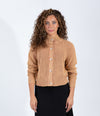 Plum Wash Ribbed Cardigan With Statement Buttons And High Neckline