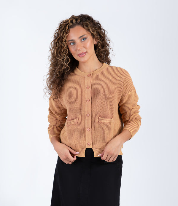 Eggplant Wash Button Front Cardigan With Front Pockets