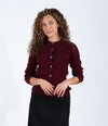 Burgundy Heather Ribbed Cardigan With Speckled Dot Detail And Classic Button Front Design