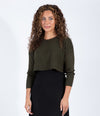 Olive Cropped Sweater With Classic Long Sleeves