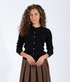 Black Heather Ribbed Cardigan With Speckled Dot Detail And Classic Button Front Design