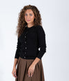 Black Heather Ribbed Cardigan With Speckled Dot Detail And Classic Button Front Design