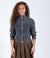 Dark Denim Wash Ribbed Cardigan With Statement Buttons And High Neckline