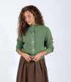 Heather Olive Ribbed Cardigan With Statement Buttons And High Neckline