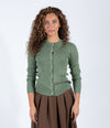 Heather Green Ribbed Cardigan With Classic Button Front Design