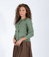 Heather Green Ribbed Cardigan With Classic Button Front Design