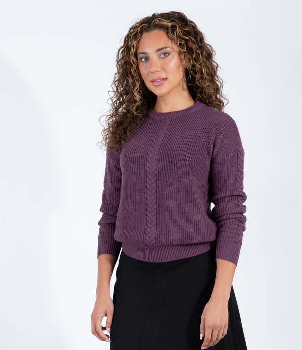 Lavender Knit Sweater With Classic Cable Detail