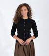 Black Metallic Ribbed Cardigan With Speckled Dot Detail And Classic Button Front Design