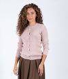 Pink Heather Ribbed Cardigan With Speckled Dot Detail And Classic Button Front Design