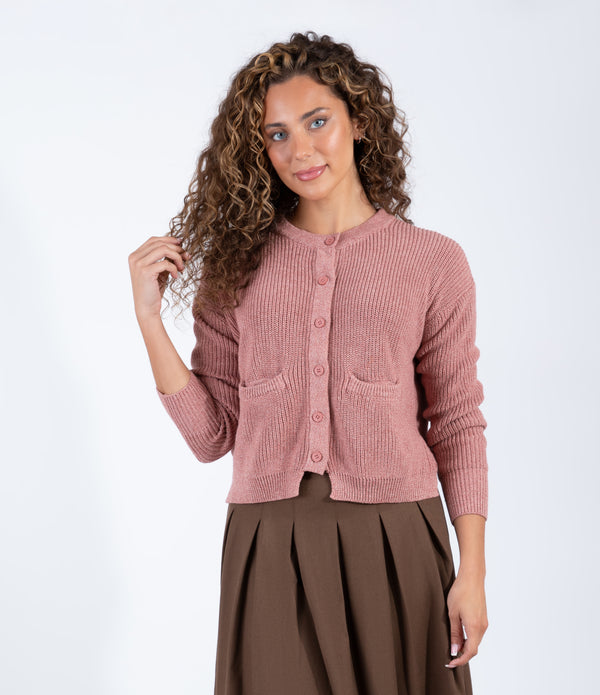Heather Salmon Button Front Cardigan With Front Pockets