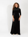 Black Velvet Long Sleeve Maxi Dress With High Neck