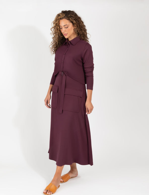 Eggplant Knit Long Sleeve Top With Fitted Waistline