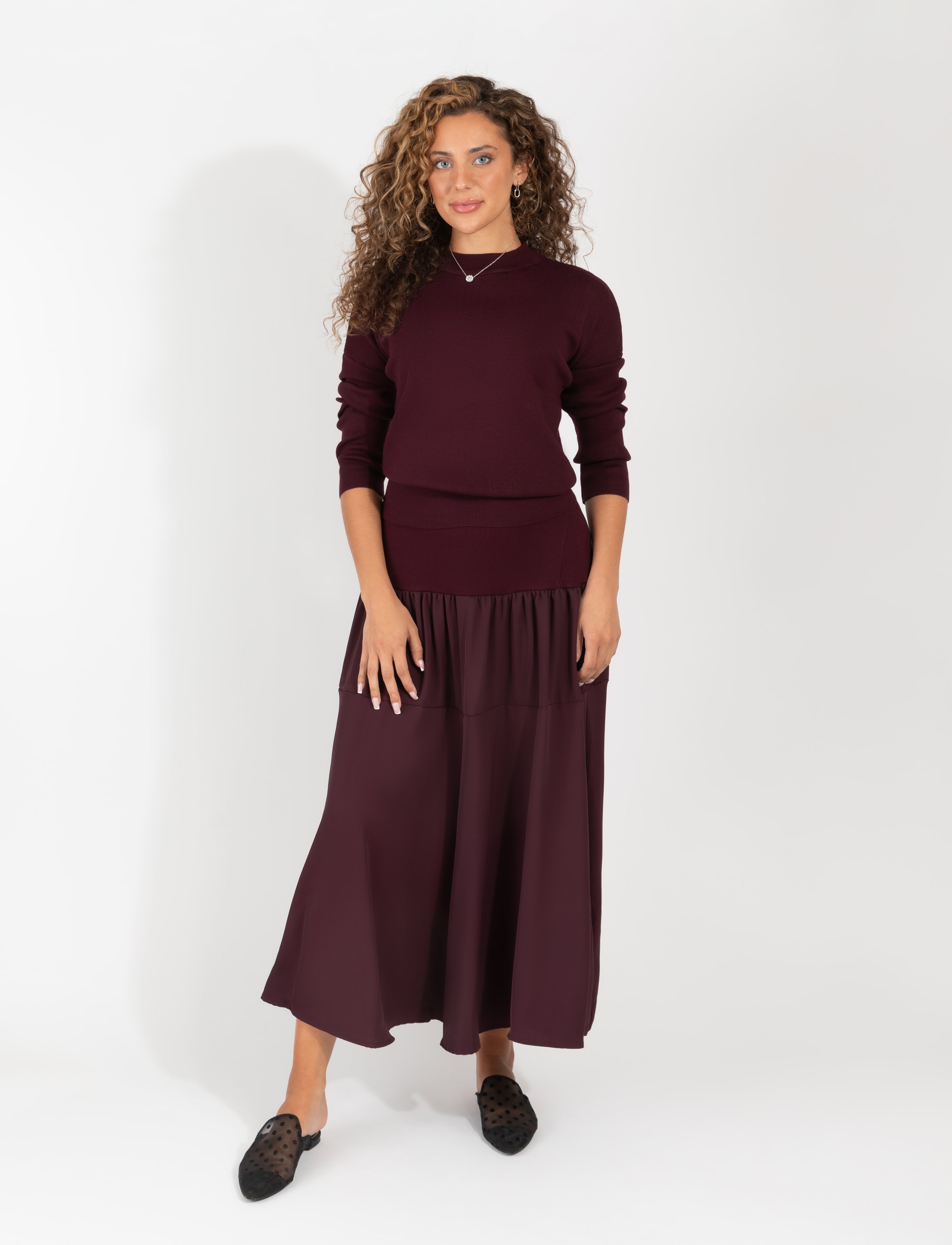 Two Piece Set Featuring Fitted Sweater And Flowing Skirt