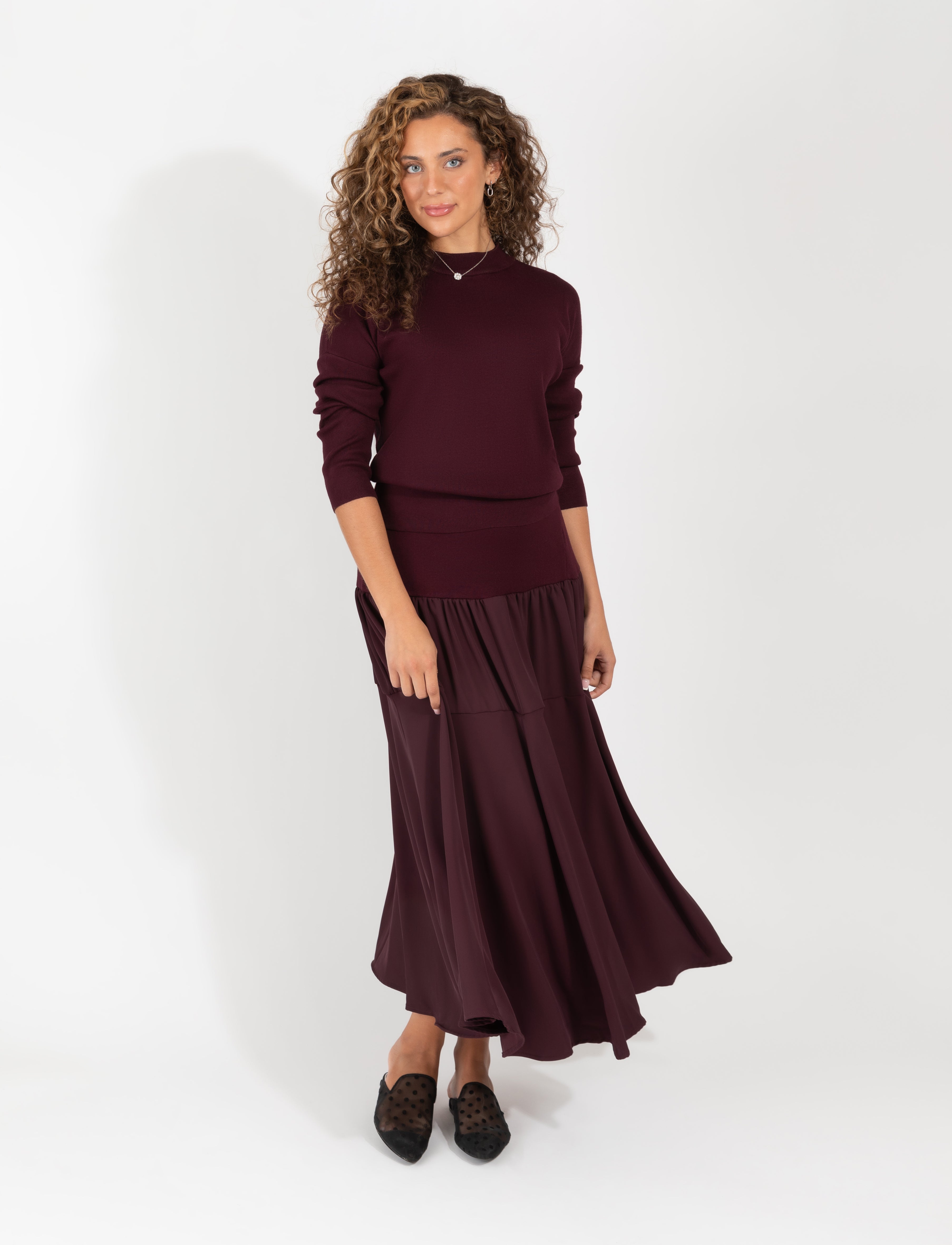 Two Piece Set Featuring Fitted Sweater And Flowing Skirt