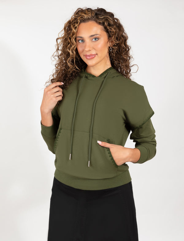 Olive Pullover Hoodie With Soft Fabric, Kangaroo Pocket