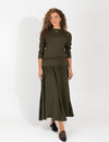 Olive Two Piece Set Featuring Fitted Sweater And Flowing Skirt