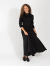 Black Two Piece Set Featuring Fitted Sweater And Flowing Maxi Skirt
