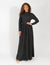 Long Sleeve Black Metallic Maxi Dress With Subtle Sparkle And Flowing Skirt