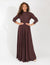 Long Sleeve Burgundy Metallic Maxi Dress With Subtle Sparkle And Flowing Skirt