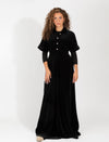 Black Velour Maxi Robe With Shiny Buttons