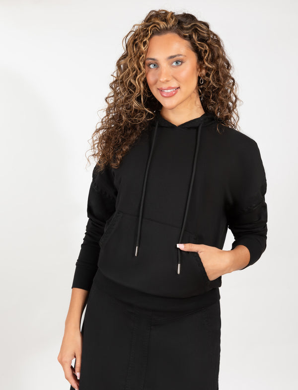 Black Pullover Hoodie With Soft Fabric, Kangaroo Pocket