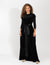 Black Velvet Maxi Dress With Short Sleeves, Satin Waist Tie, And Flowing Skirt