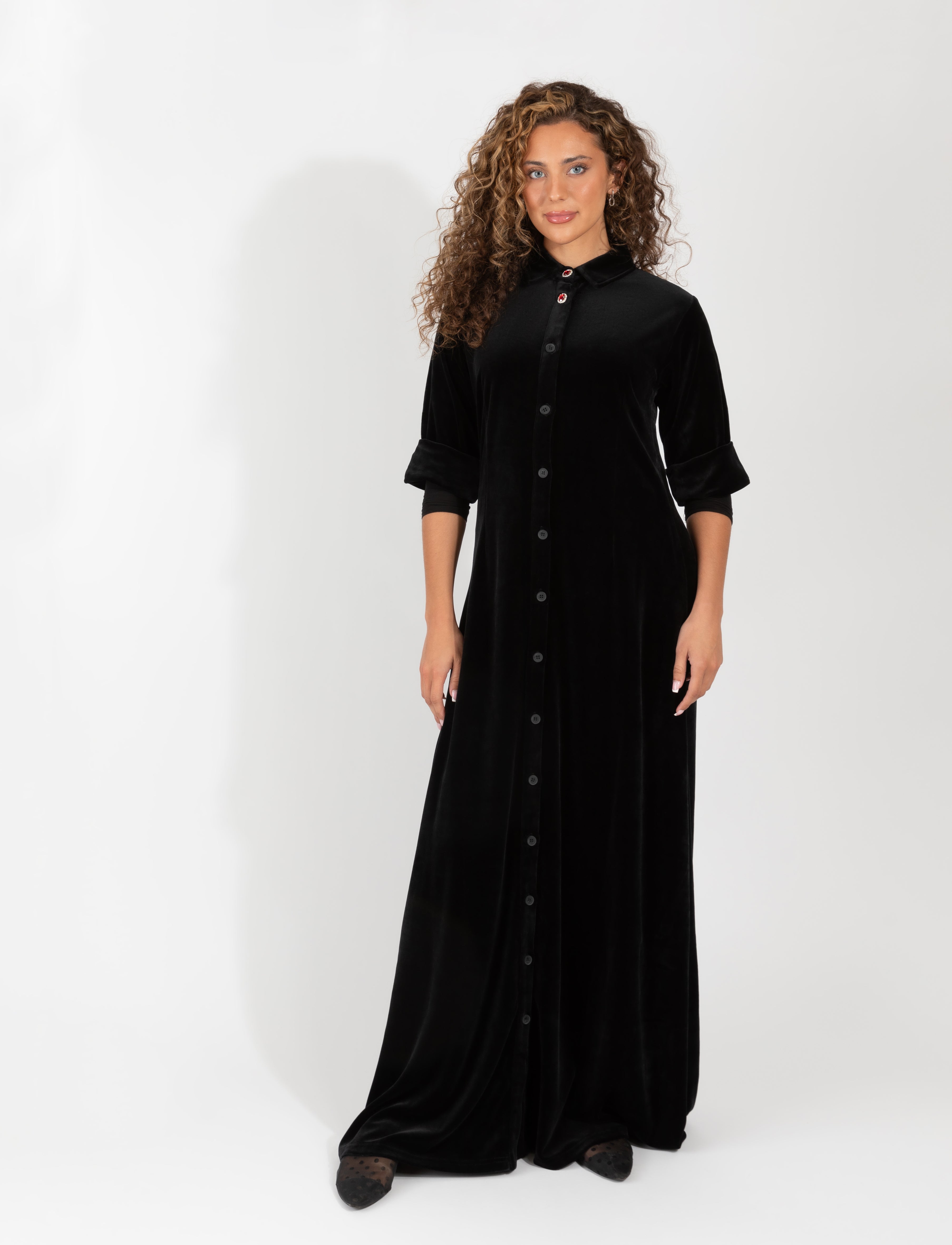 Women's Black Velour Maxi Robe – thelingerieshopny - Main Image