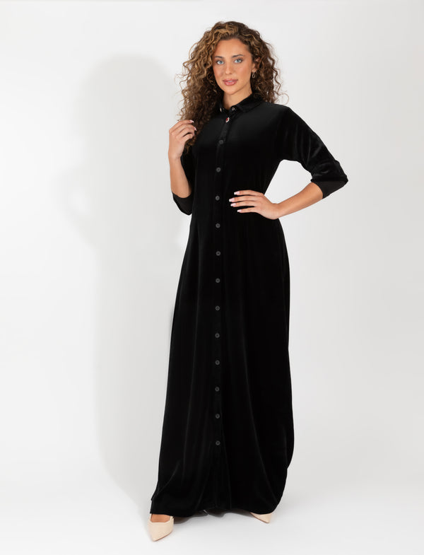 Women's Black Velour Maxi Robe