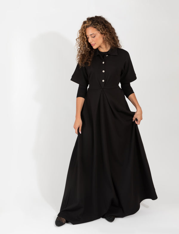 Black Ponte Maxi Robe With Shiny Button