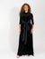 Black Velour Button Down Maxi Dress With Satin Waist Tie And Flowing Silhouette