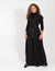 Black Sleeveless Maxi Dress With Button Front, Collared Neckline, And Satin Waist Tie