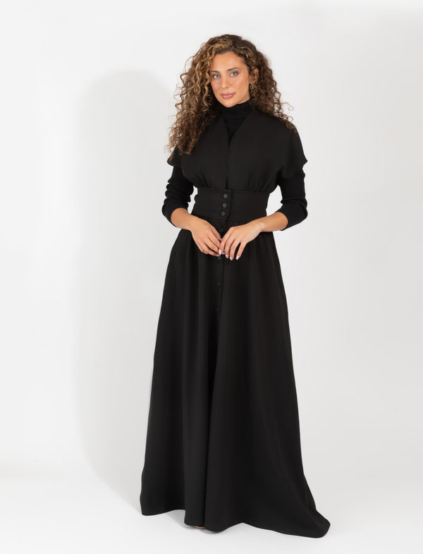 Black Maxi Robe With Buttons And Waistband