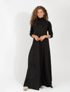 Black Sleeveless Maxi Jumper Dress With Flared Skirt And Layered Look