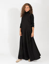 Black Sleeveless Maxi Jumper Dress With Flared Skirt And Layered Look