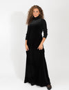 Black Velour Sleeveless Maxi Jumper Dress With Satin Detail And Flowing Skirt