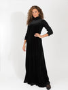 Black Velour Sleeveless Maxi Jumper Dress With Satin Detail And Flowing Skirt