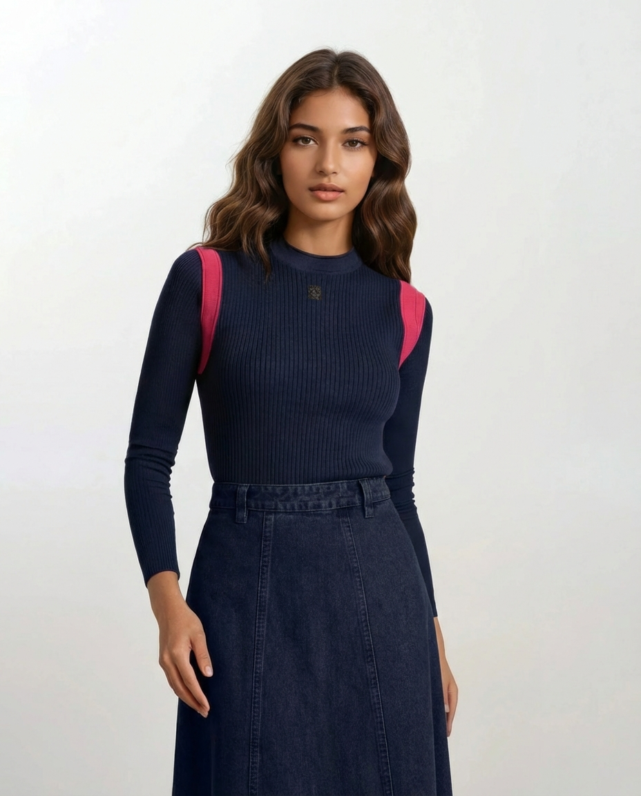 SleevelessRibbed Vest With Logo Navy